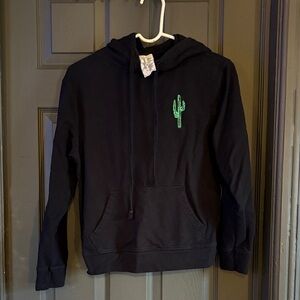 Sadie & Sage Black Hoodie with Green Cactus
